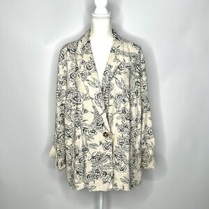 J. Jill Desert Blooms Womens Blazer Linen Flax
Illustrated Floral 3/4 Sleeve 2X